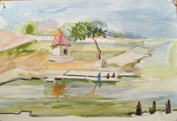 Water colour on paper sheet, At the bank of river shipra