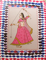 Acrylic and water colour on paper sheet using textures, Miniature - dancing girl