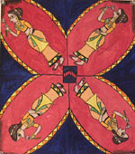 Acrylic colour on textured paper sheet, 4 ladies with the flower
