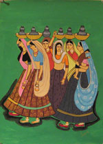 Water colour on paper sheet, Bazaar - Indian village ladies going to the market to sell their products