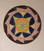 Water colour on paper sheet, Mandnah - Indian tradition art made on special occasions (like diwali) on the floor