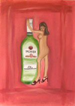 Oil on Canvas, A nude lady with the Bacardi Bottle